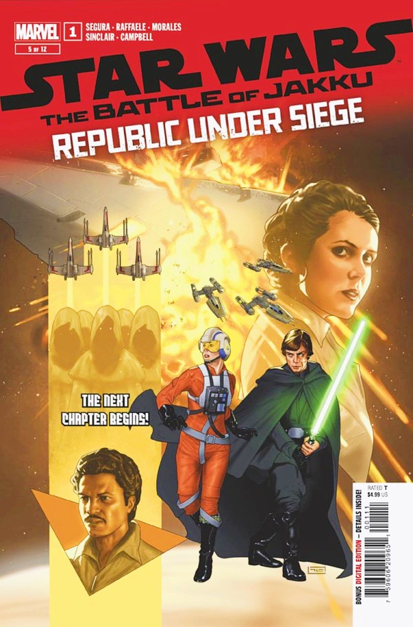 Capa de Star Wars Republic Under Siege # 1, Luke escoltando um piloto de caça da República em um cenário de uma batalha espacial-1