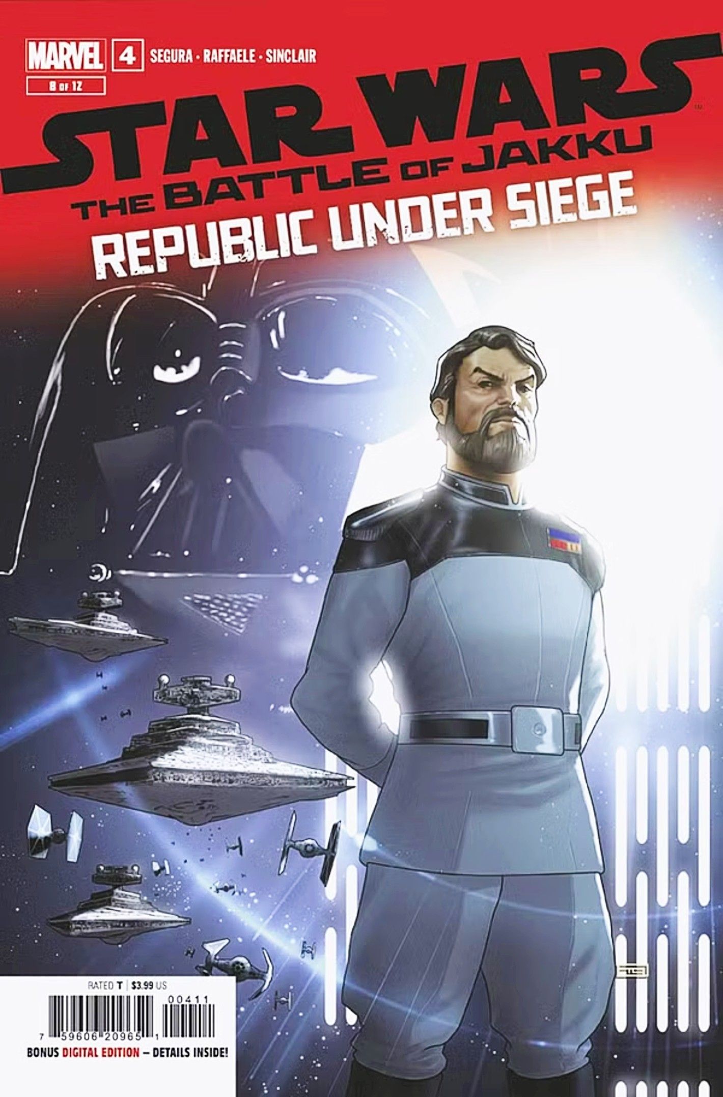 Capa de Star Wars Republic Under Siege # 4, Moff Adelhard em frente a Vader e Star Destroyers