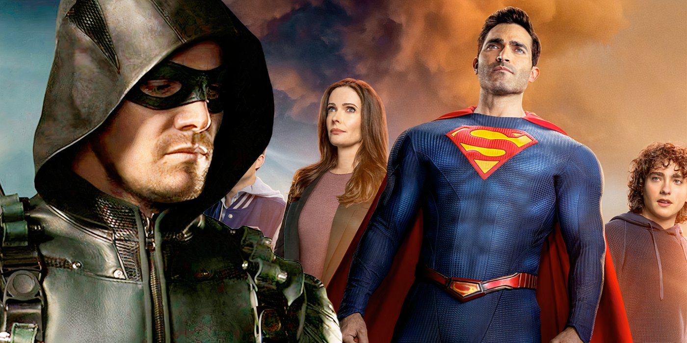 Stephen Amell as Green Arrow with the Superman & Lois cast