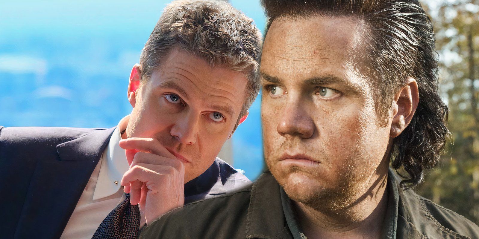 Stephen Amell in Suits LA next to Josh McDermitt in The Walking Dead