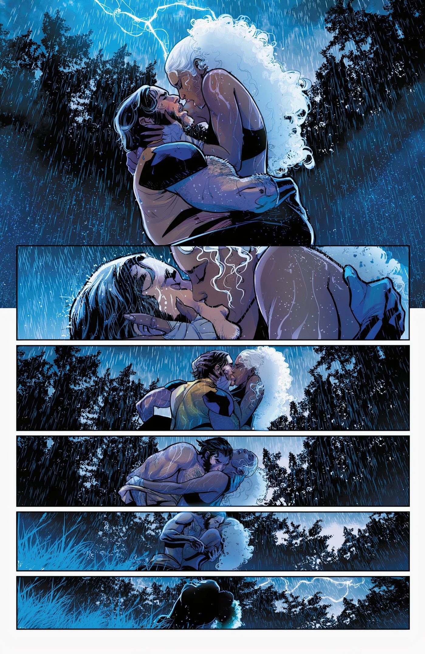 Tempestade e Wolverine se beijando na chuva Tempestade #3