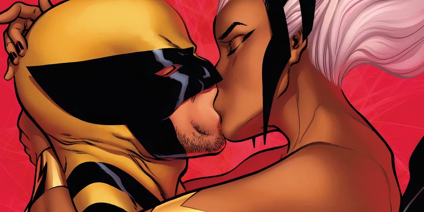 Storm and Wolverine kissing