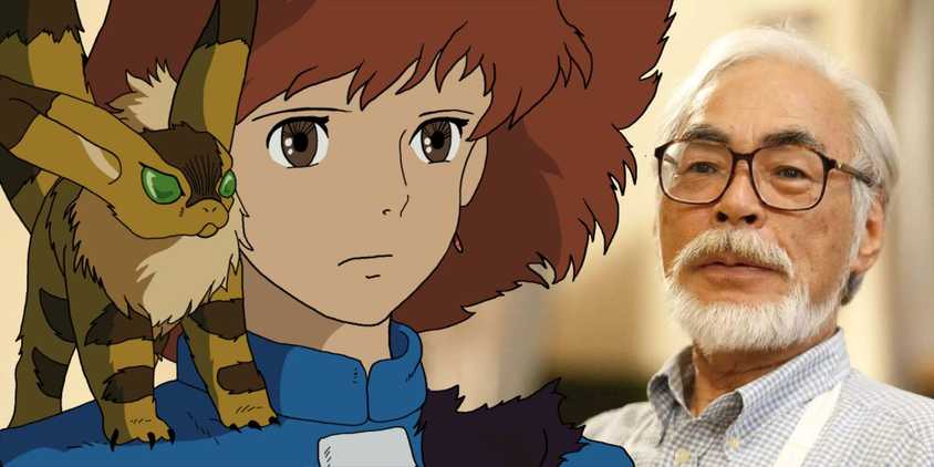 Nausicaä of the Valley of the Wind in front of Hayao Miyazaki