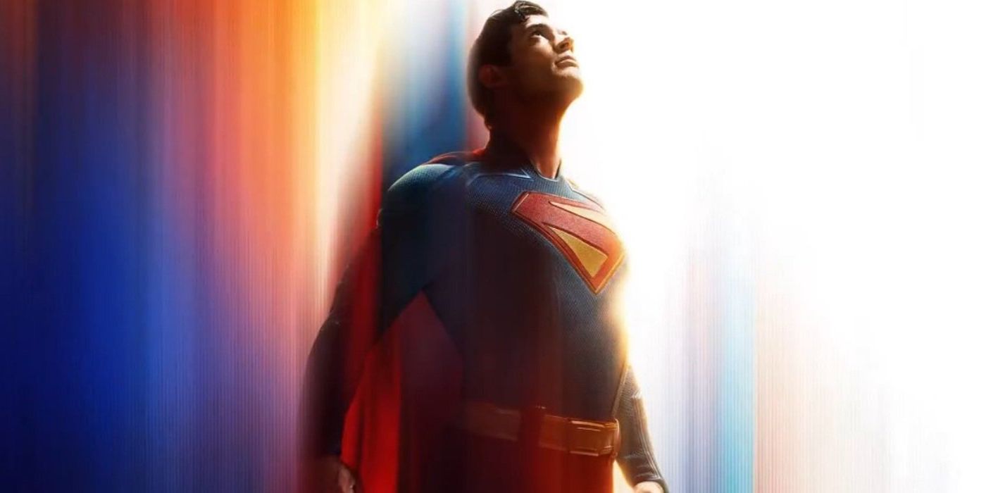 Pôster de filme do Superman com o Super -Homem de David Corenswet