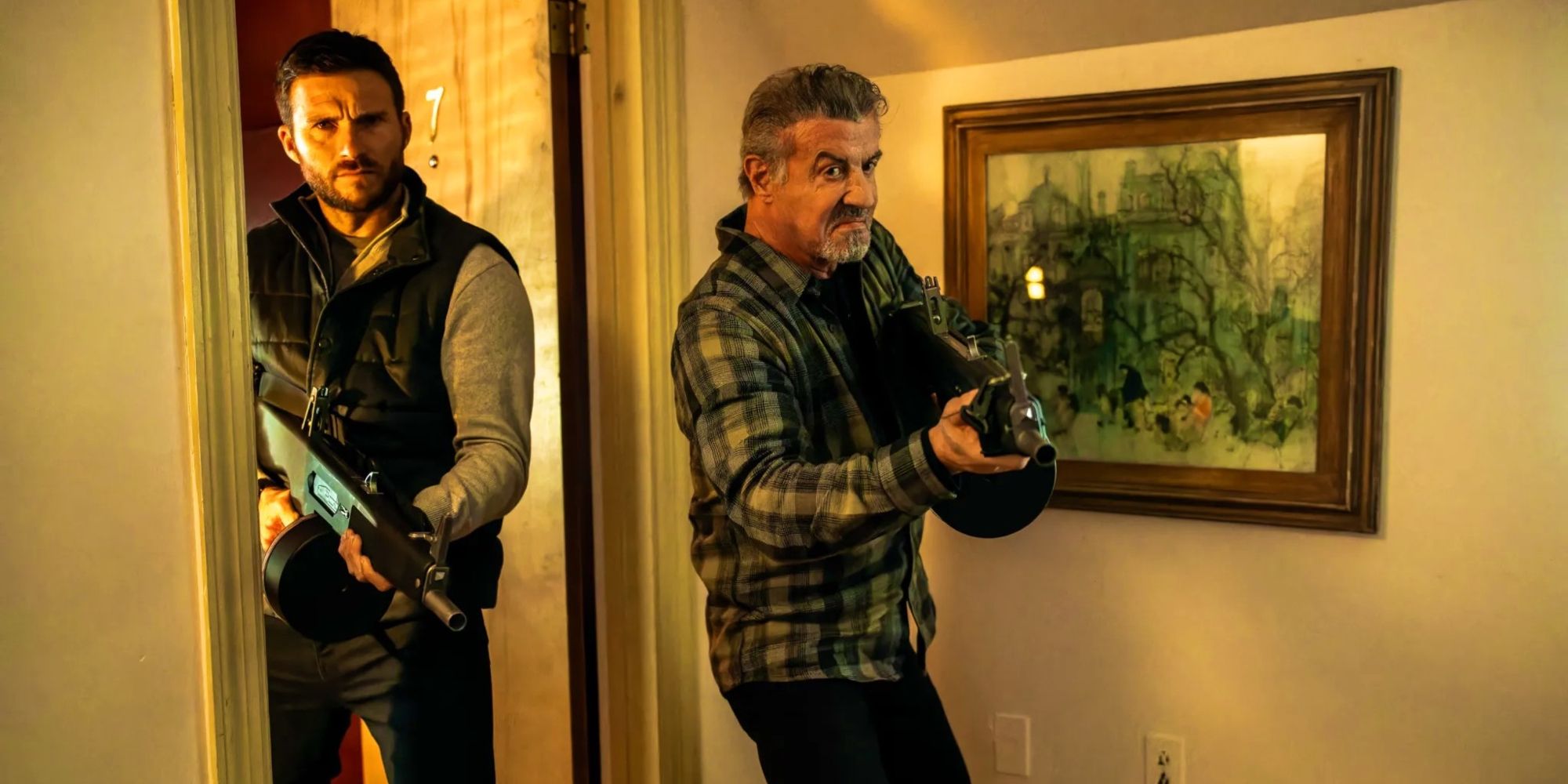 Sylvester Stallone and Scott Eastwood hold sH๏τguns in Alarum