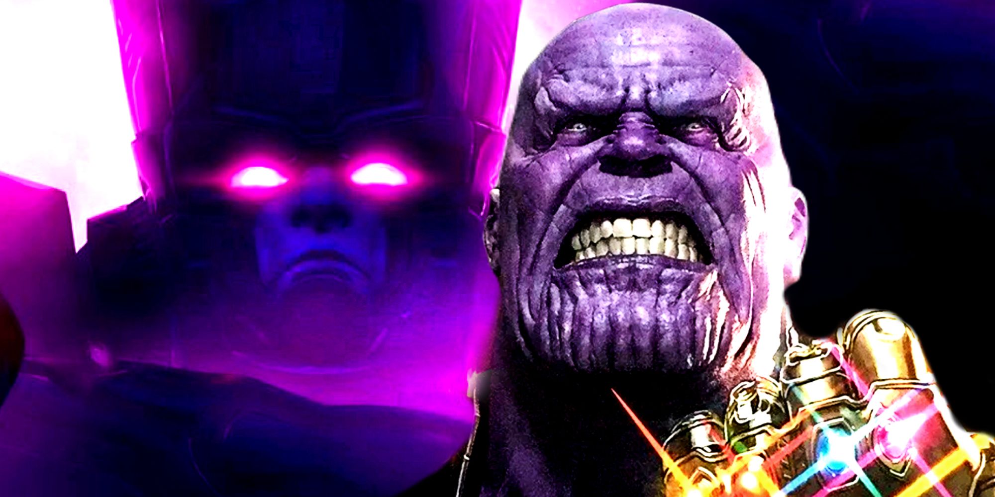 Thanos empuña el Guantelete del Infinito en Vengadores: Infinity War, mientras que Galactus de Los primeros pasos de los Cuatro Fantásticos muestra su apariencia clásica.