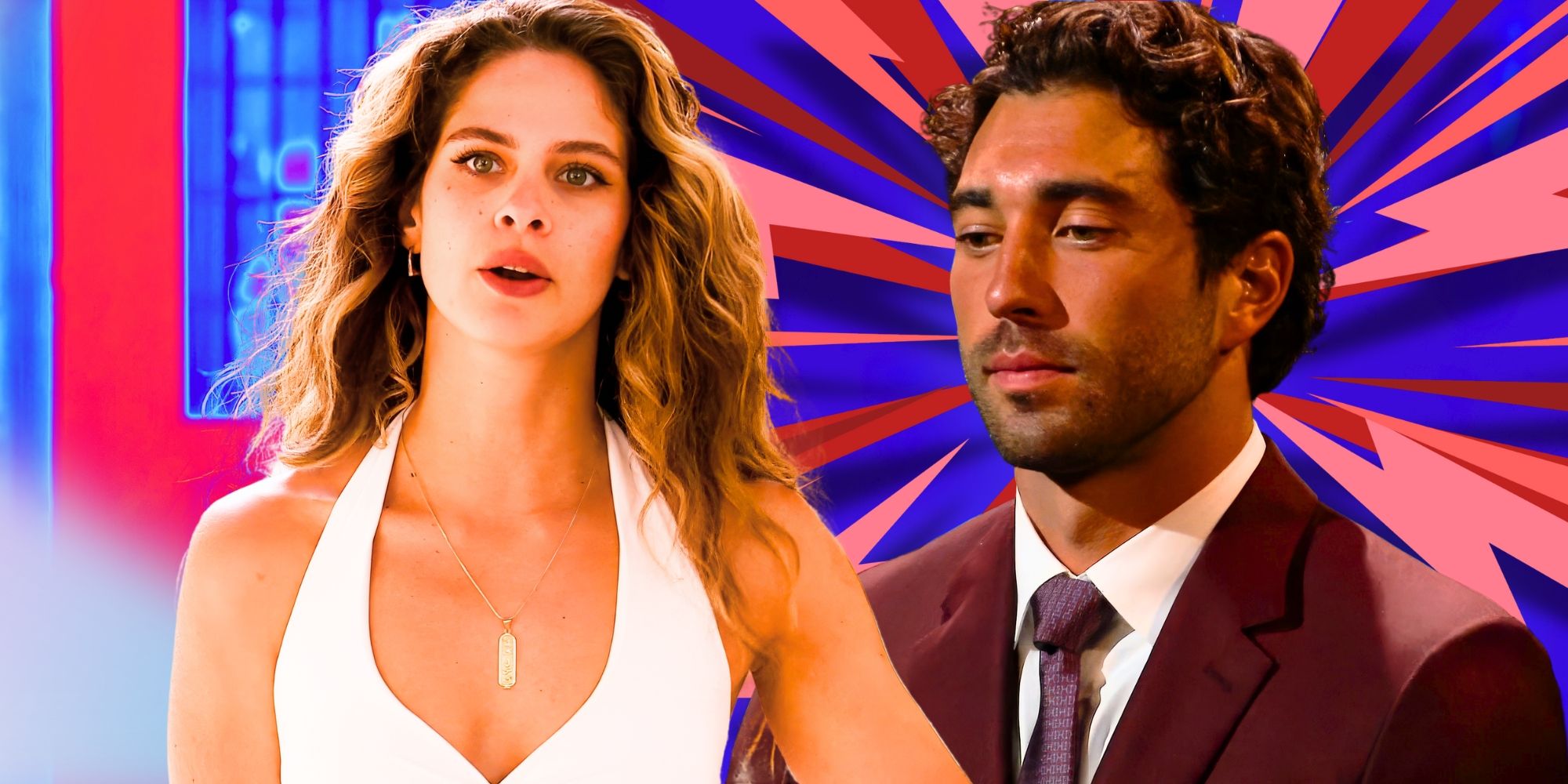 The Bachelor’s Kelsey Anderson has wide eyes and Joey Graziadei looks somber.