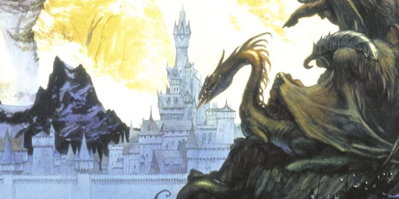 J.R.R. Tolkien's The Book Of Lost Tales cover featuring a mountain, castle, and dragon