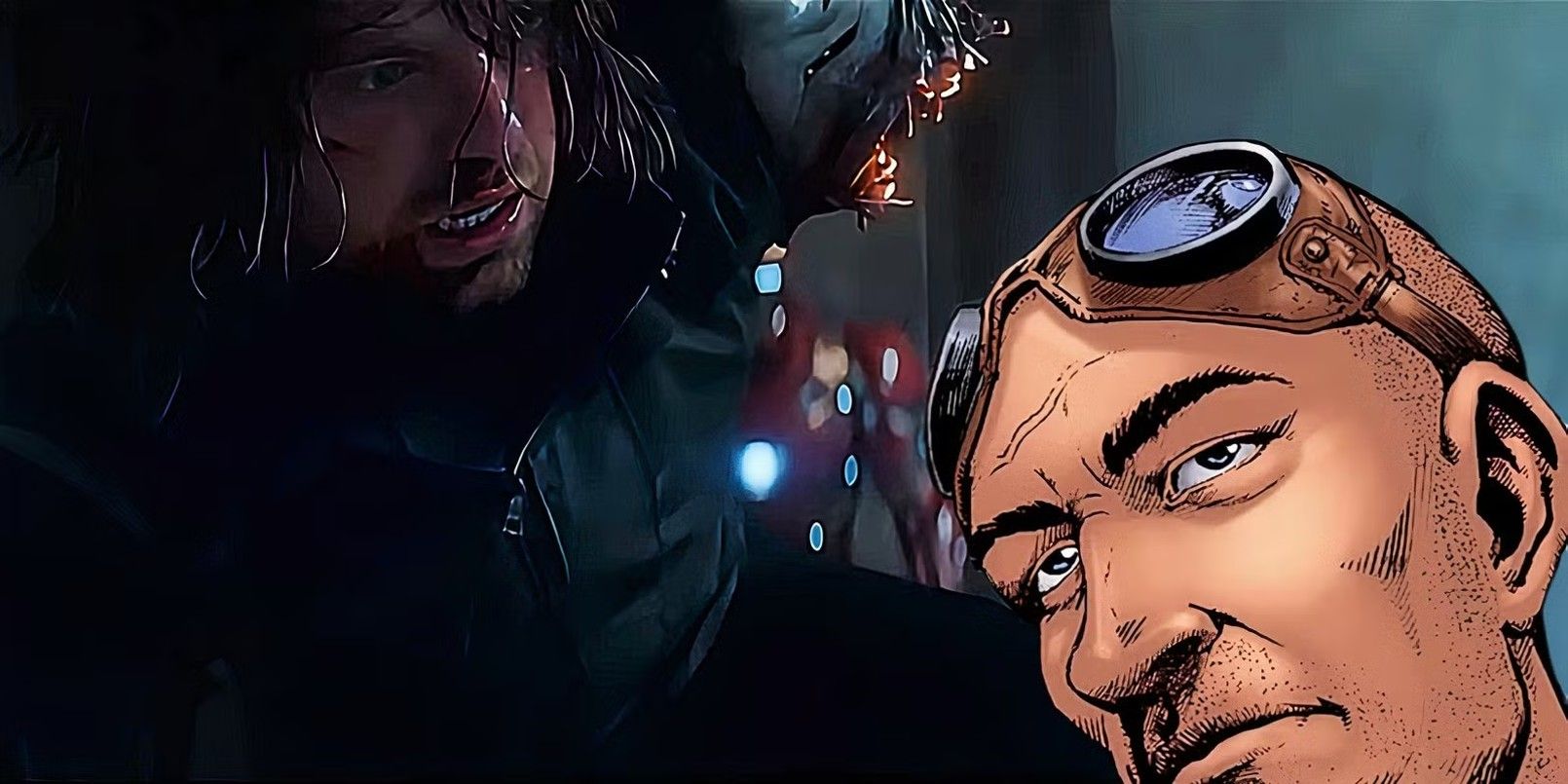 The MCU&rsquo;s Bucky Barnes, missing his robotic arm (left, background); Frenchie from the Boys (right, foreground.)