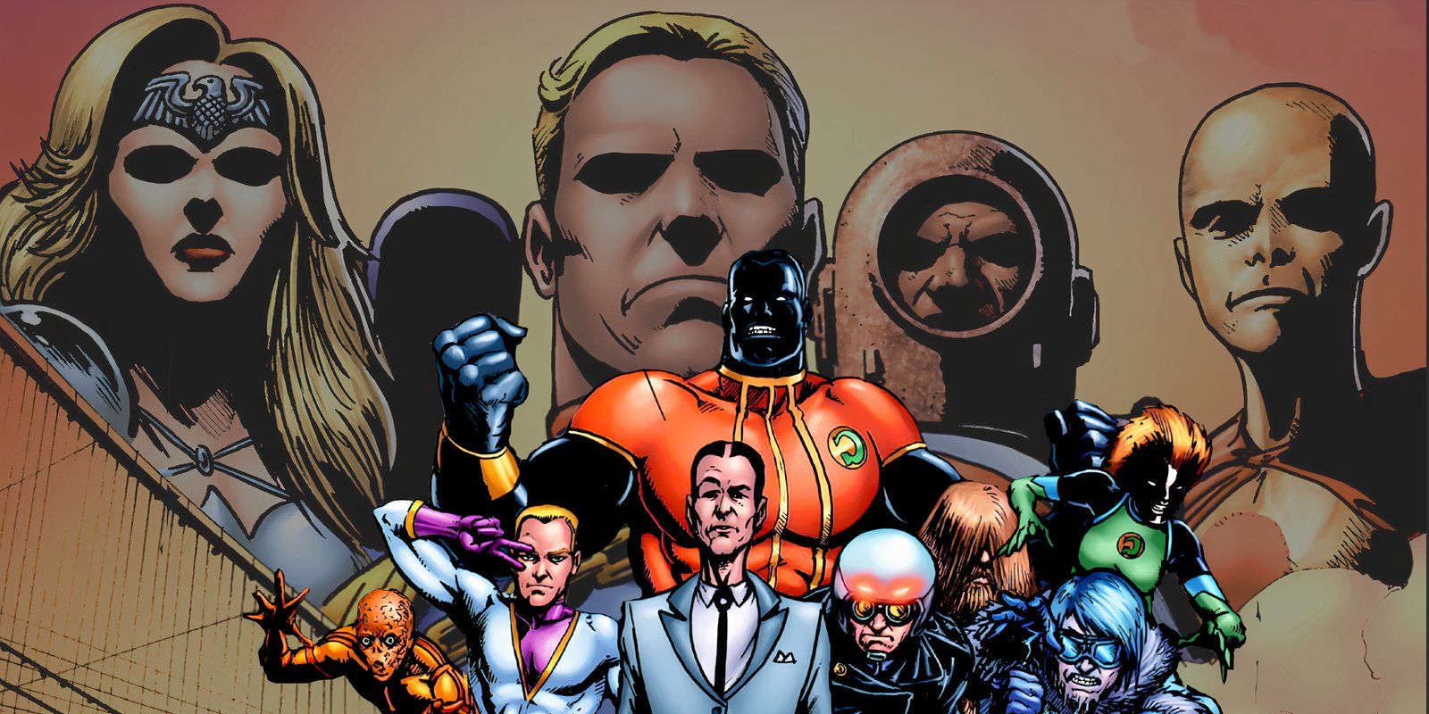 Comic book art: The Boys' Seven hover over their rivals the G-Men