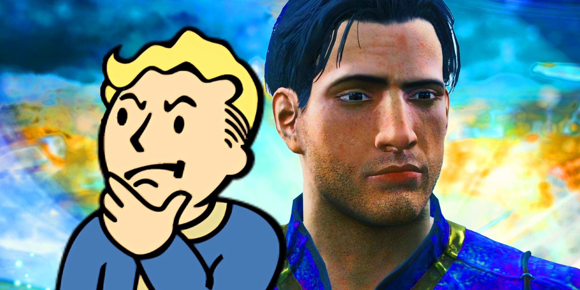 The Fallout Vault Boy next to the Sole Survivor from Fallout 4.