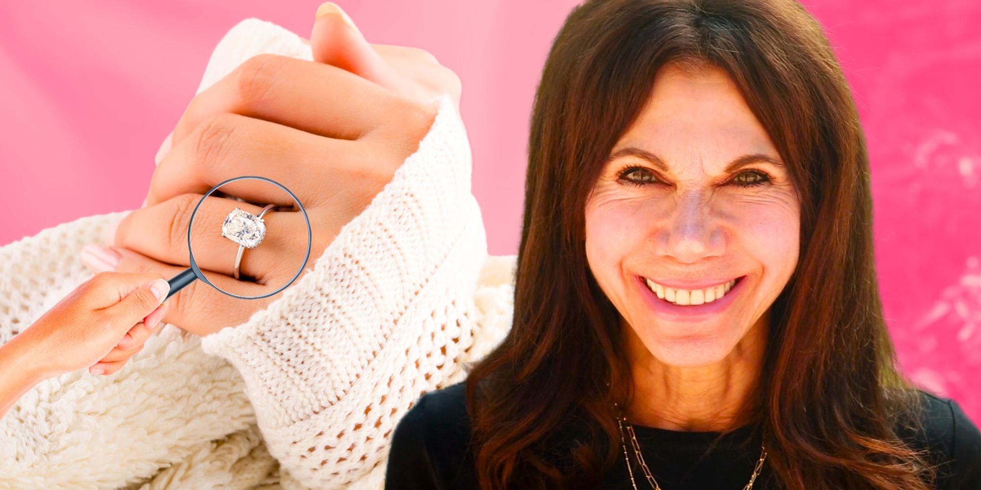 The Golden Bachelor’s Theresa Nist smiles next to a ring on a finger.