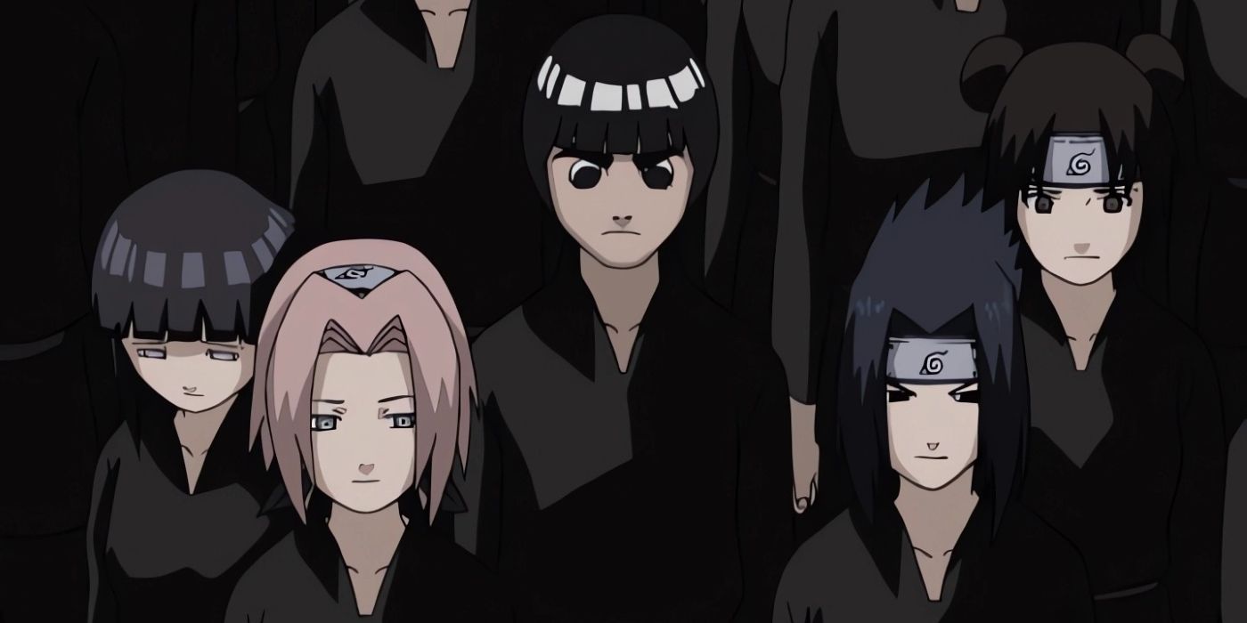 Alguns dos Genin de Konoha durante o funeral do Hokage.