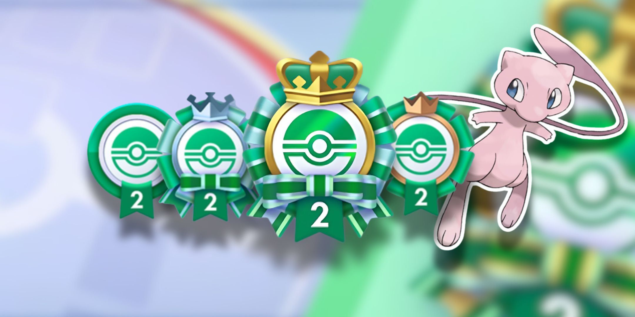 Os Emblemas da Ilha Mítica do evento no Pokémon TCG Pocket, ao lado do MEW.