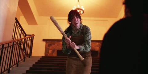 Wendy (Shelley Duvall) crying holding the baseball bat in The Shining.