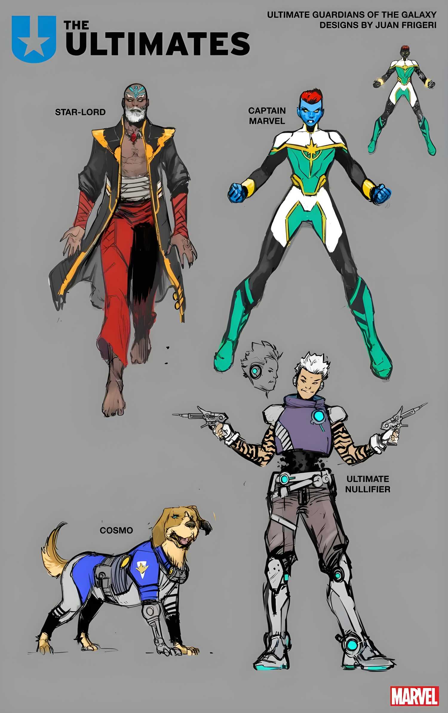 The Ultimate Guardians of the Galaxy preview art, featuring Star-Lord, Captain Marvel, Cosmo, and the Ultimate Nullifier