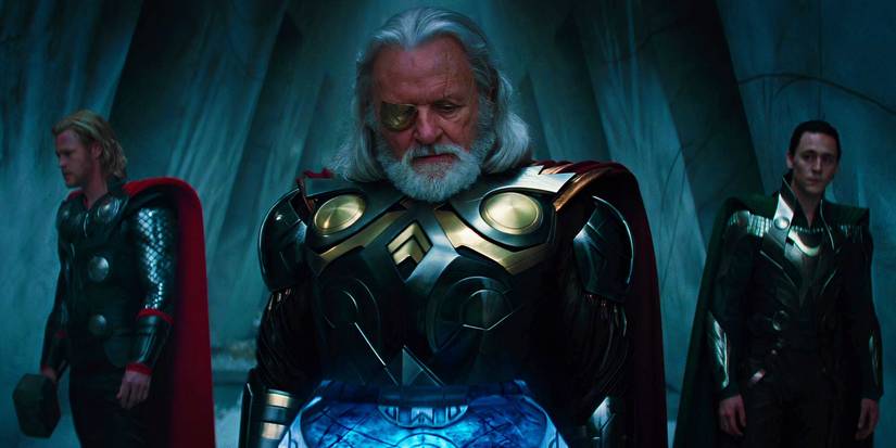 Thor, Odin and Loki investigating the Frost Giants' break-in in Thor