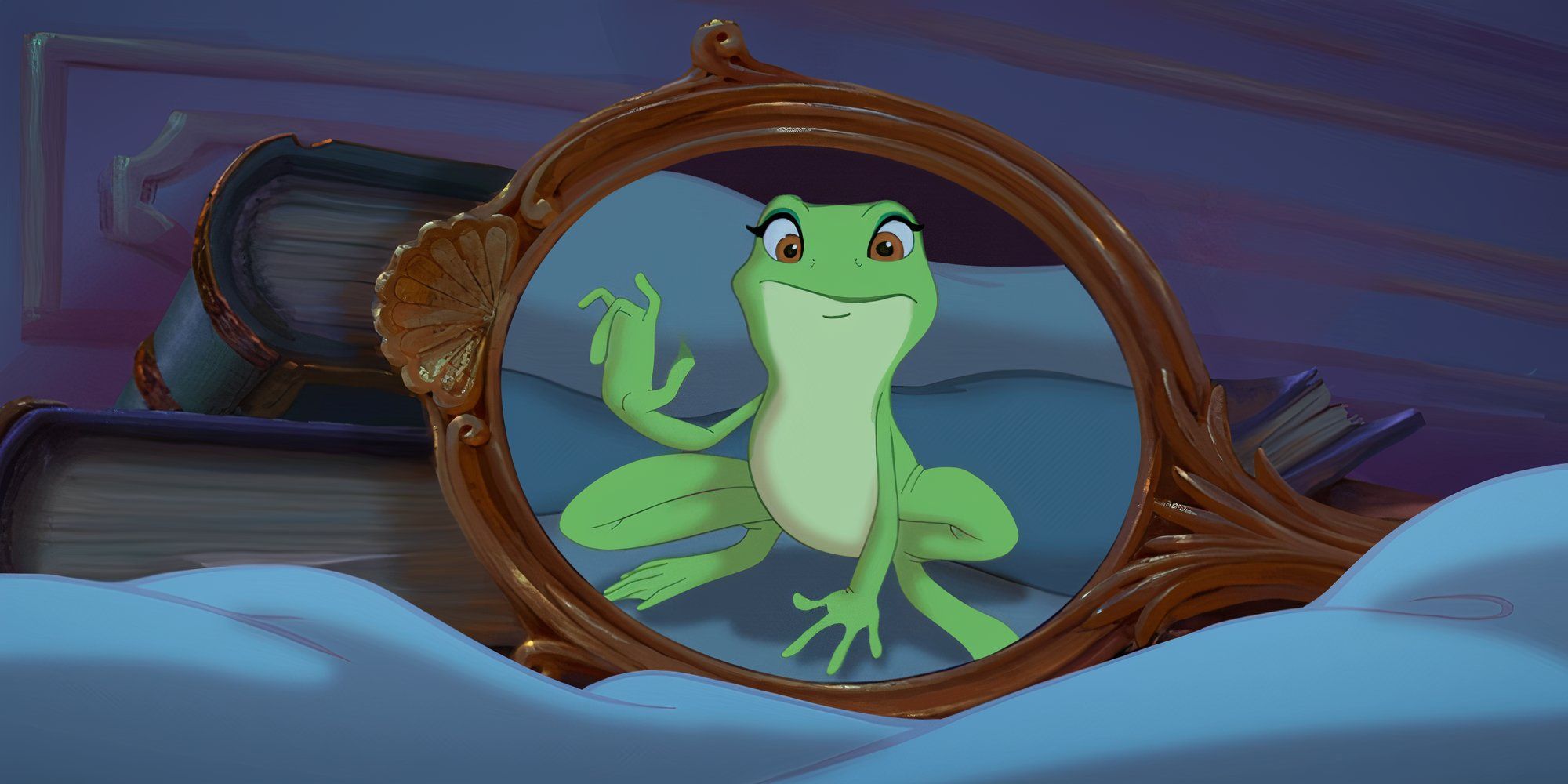 Tiana becomes a frog in The Princess and the Frog.