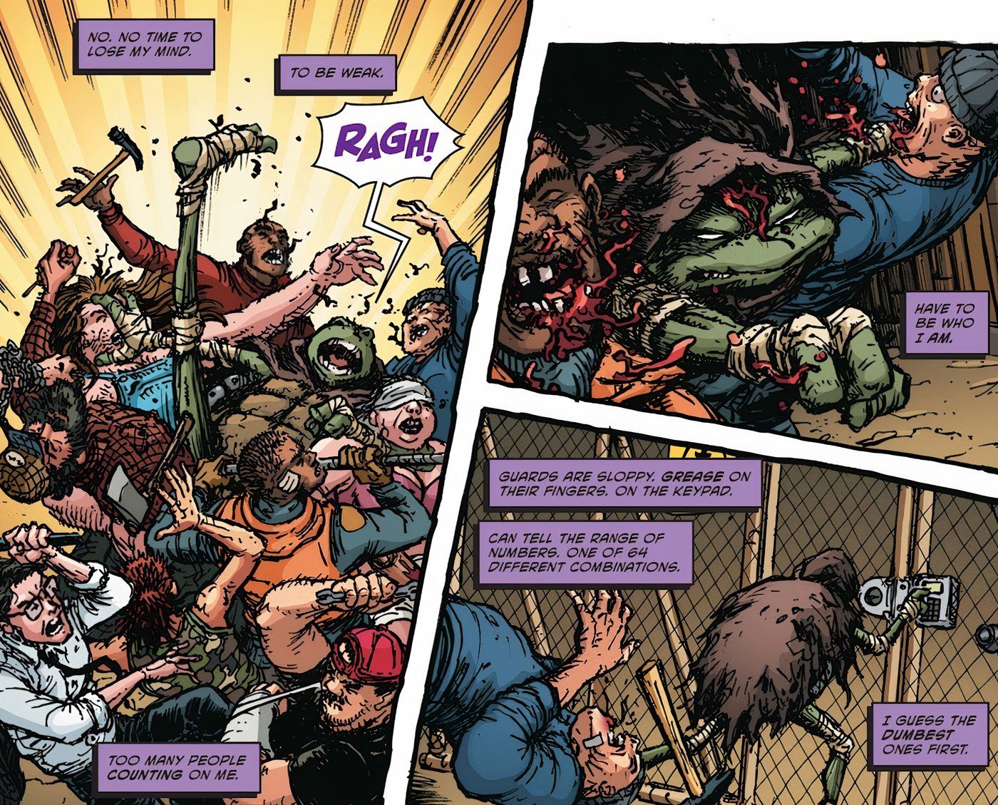 TMNT 4 Donatello is in a brawl in the mutant zoo but manages to punch his way out