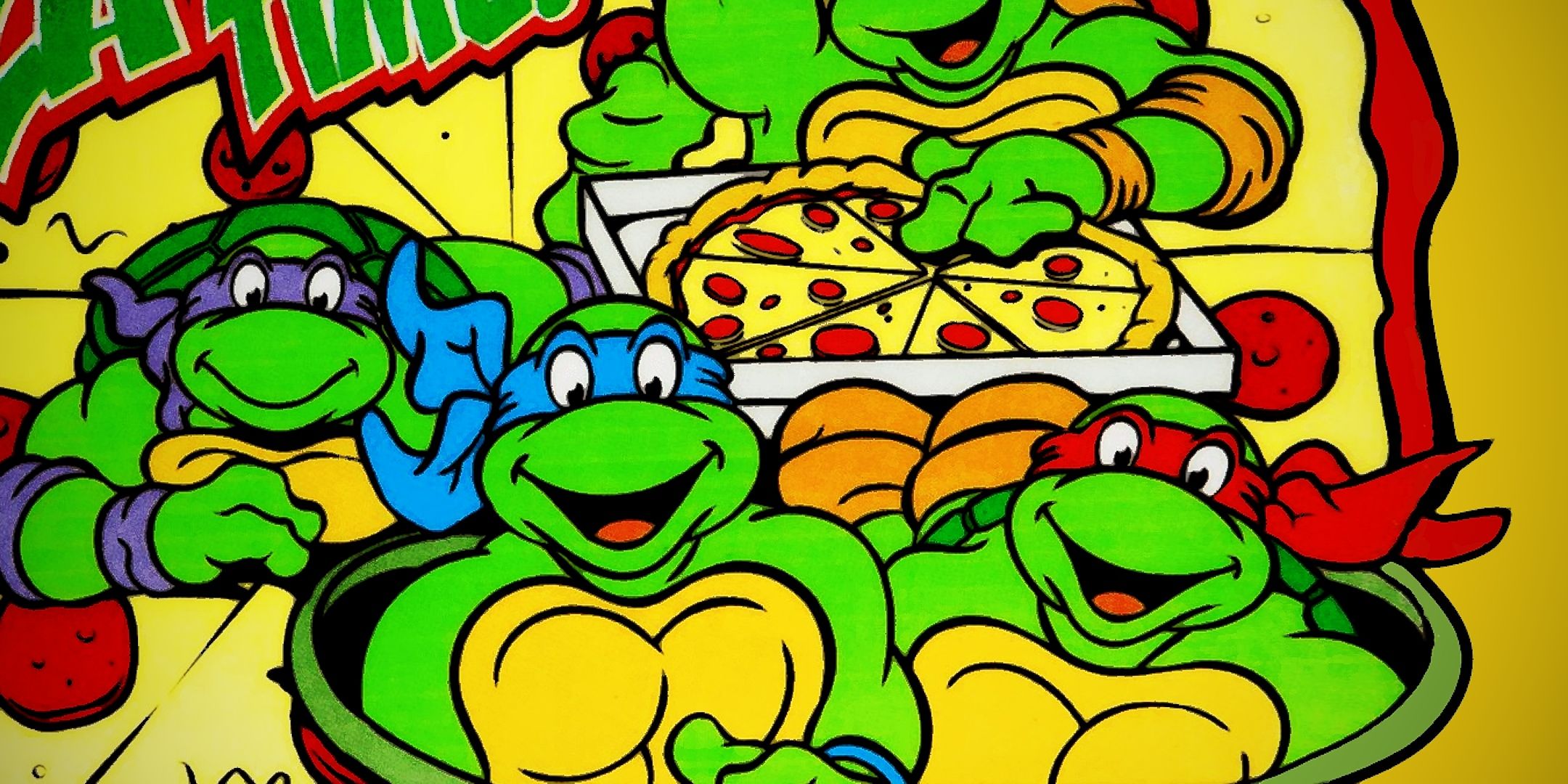 TMNT Ninja Turtles with Pizza in Vintage Promo Art