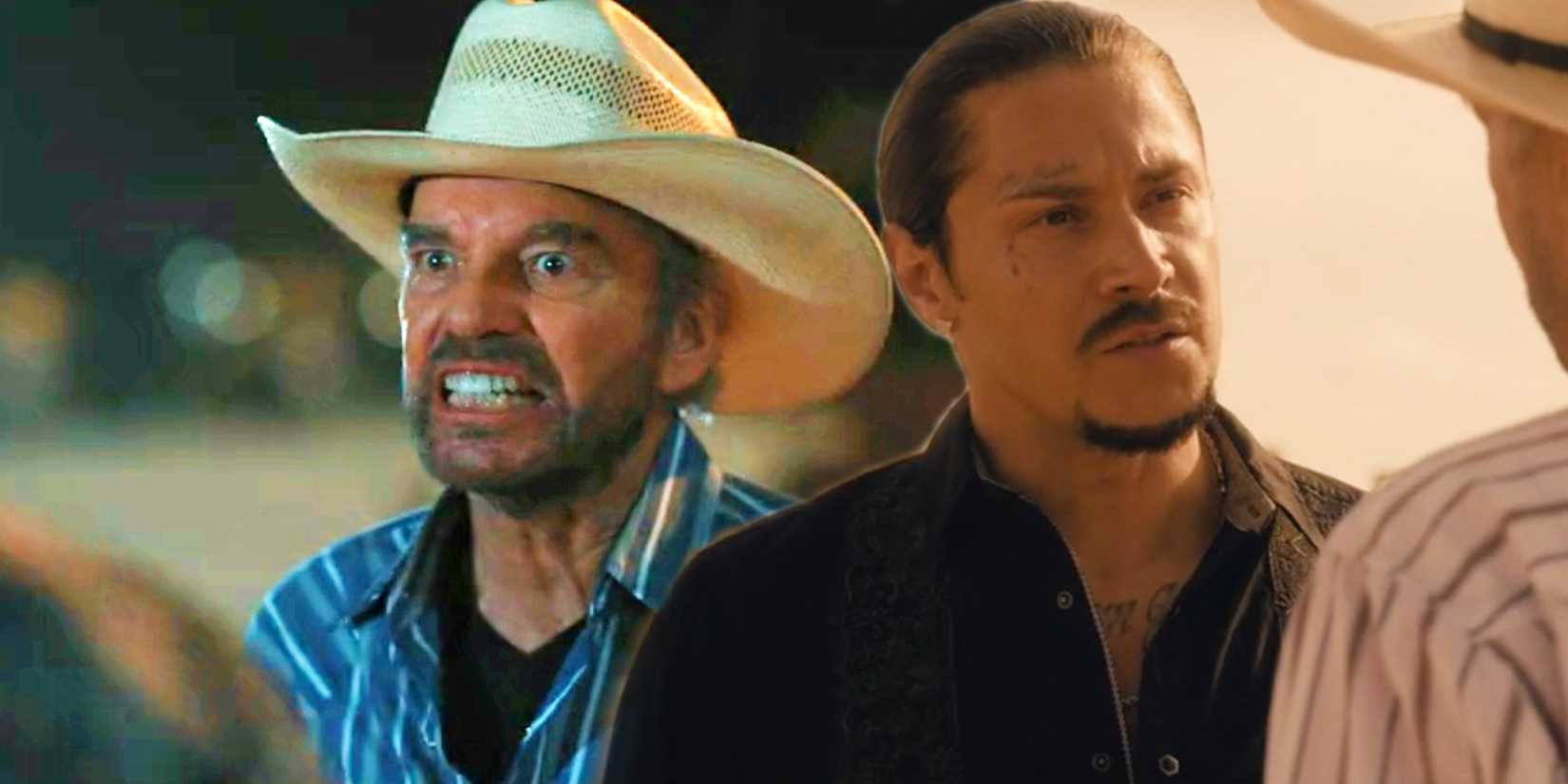 Tommy Norris (Billy Bob Thornton) looking furious and Jimenez (Alex Meraz) in Landman season 1, episode 7