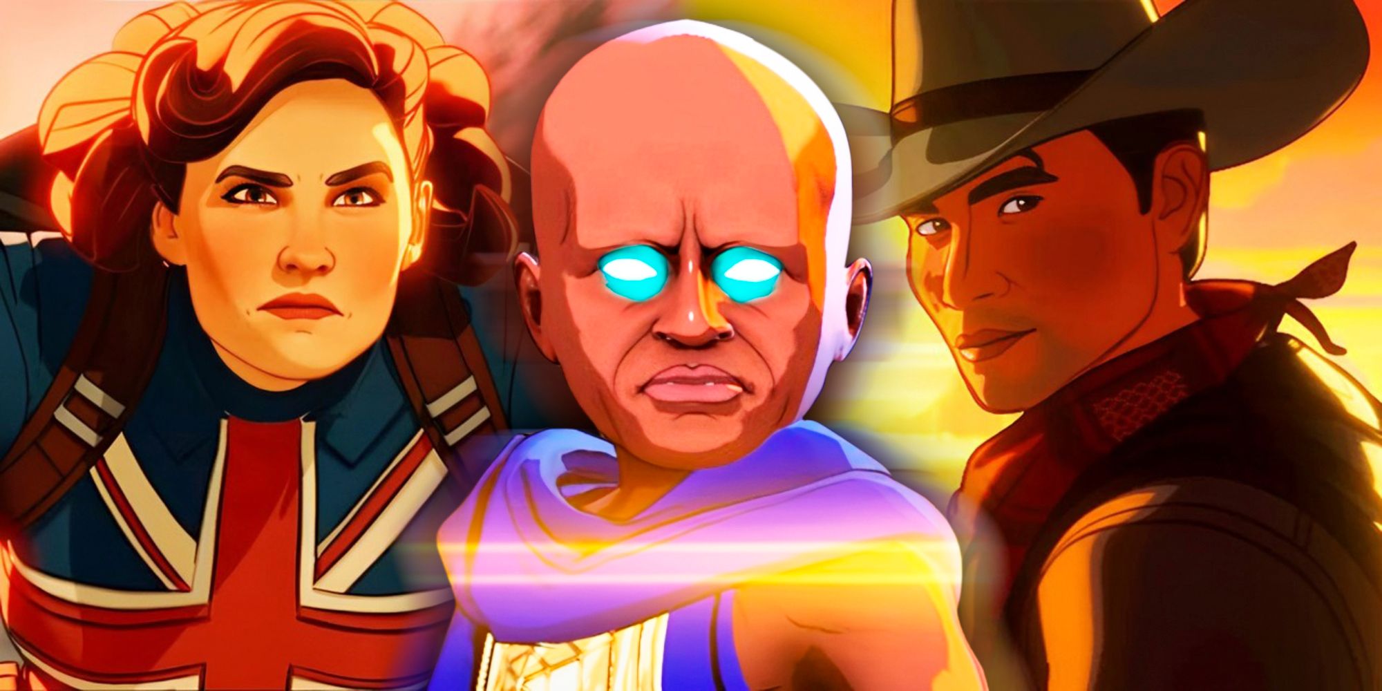 Uatu the Watcher, Captain Carter, and Cowboy Simu Liu from What If s3