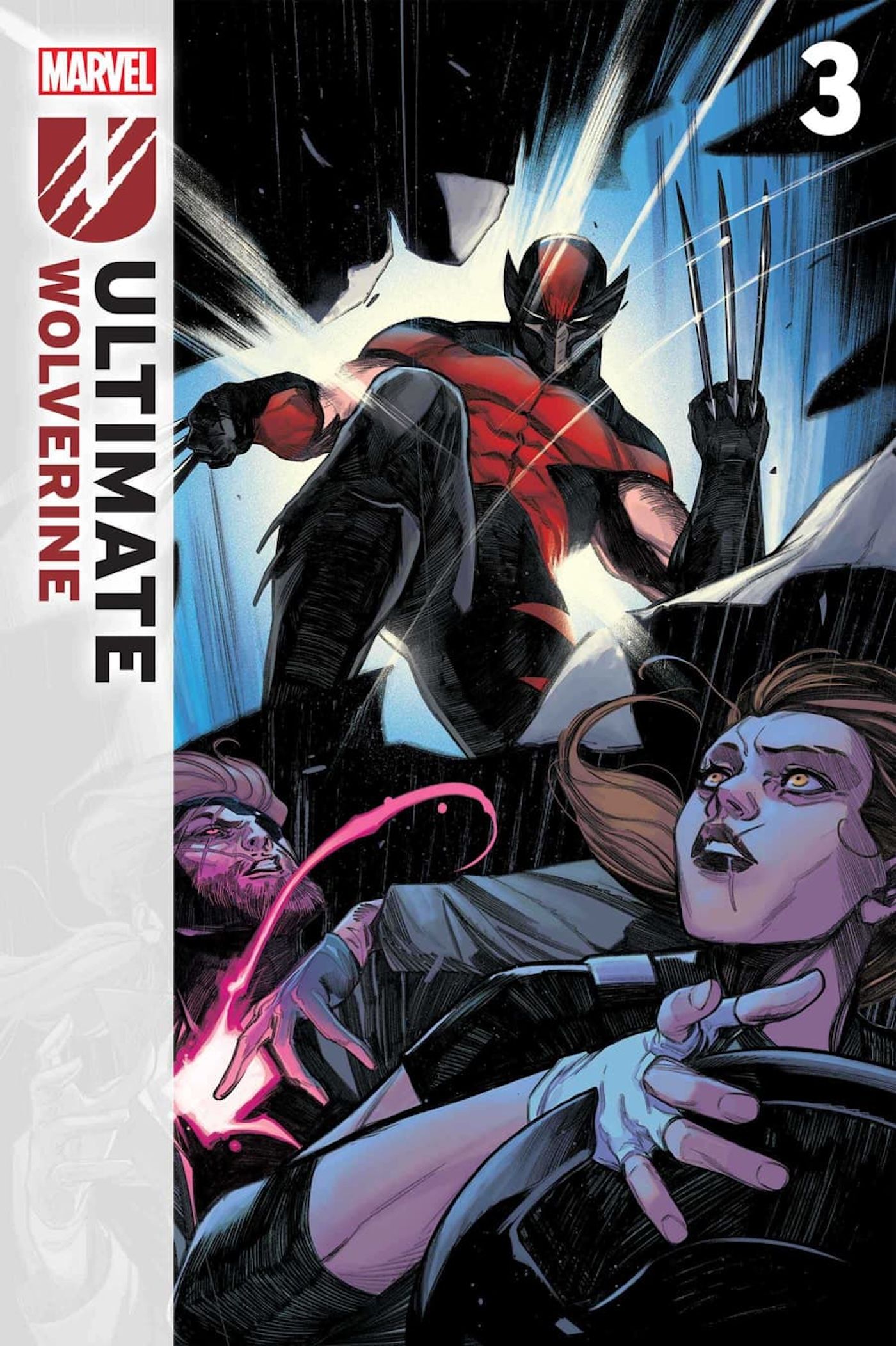 Capa de quadrinhos: Ultimate Wolverine ataca Gambit e Kitty Pryde.