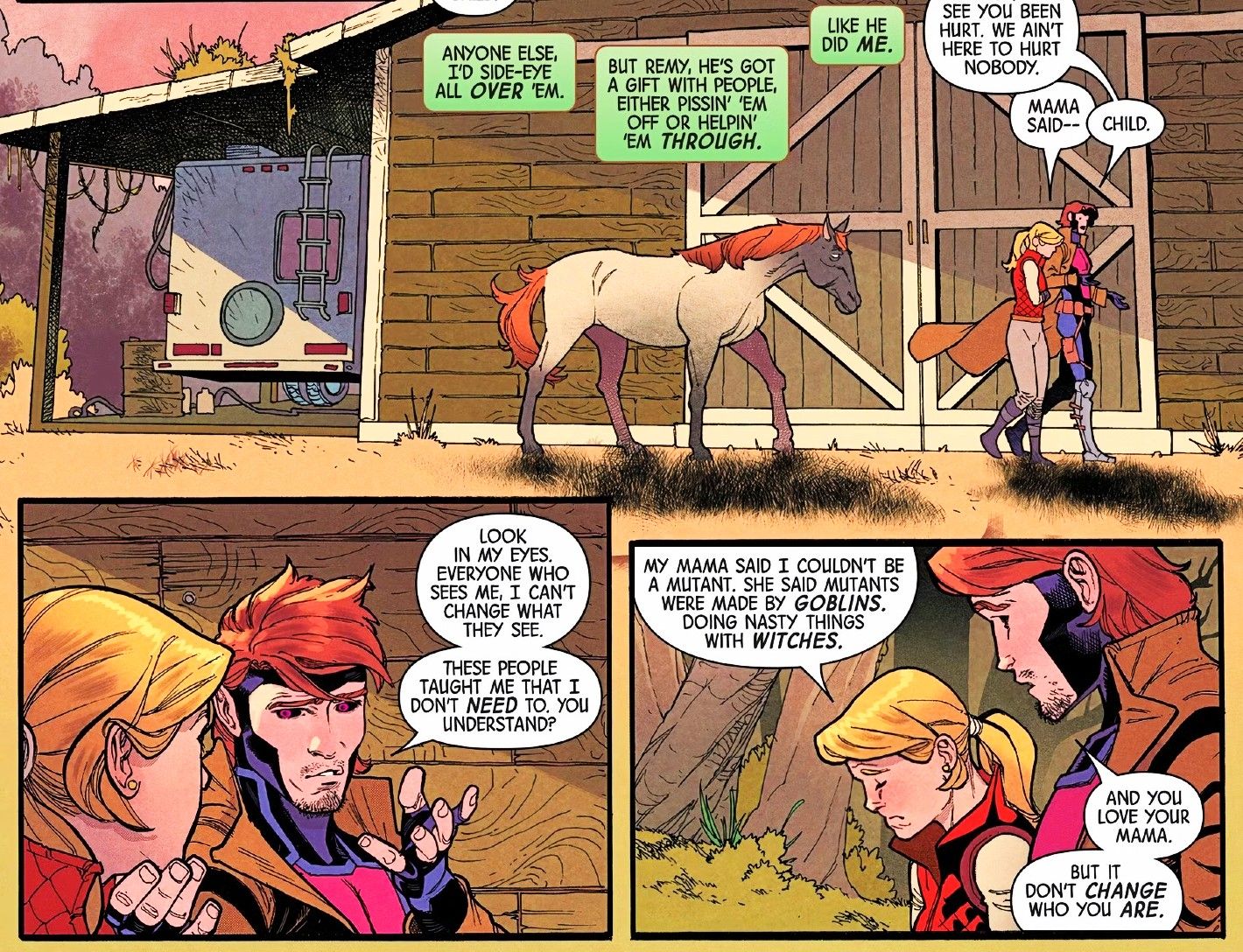 Uncanny X-Men #6, Gambit talks to Calico to calm her down