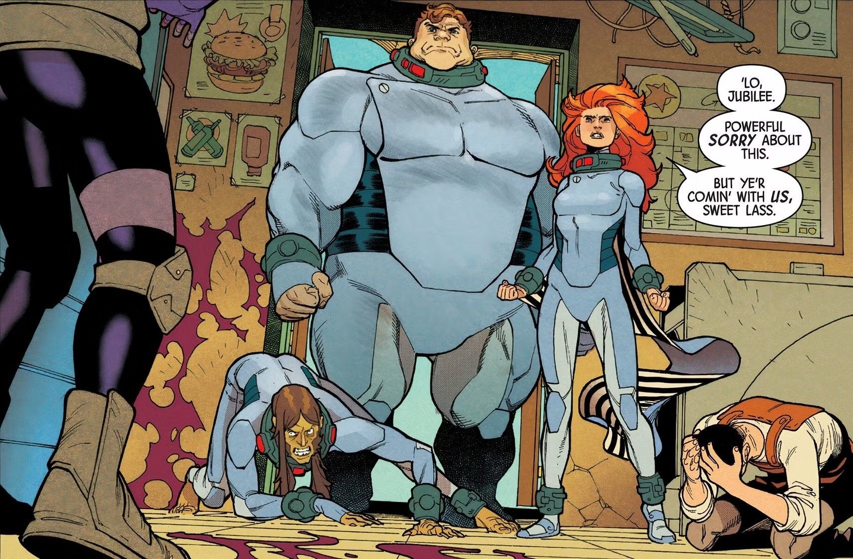 Uncanny X-Men #6; Heroes Siryn and Blob are forced to attack Jubilee