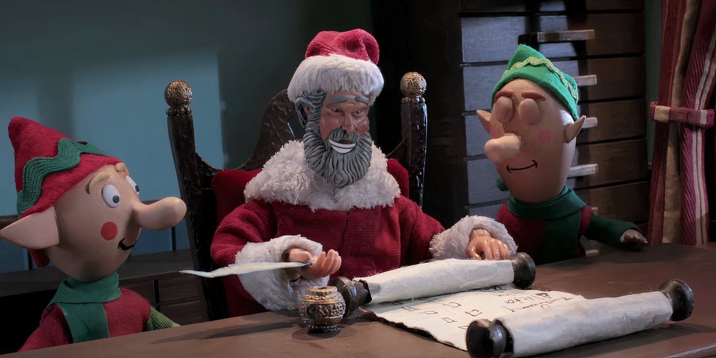 Santa y dos elfos trabajan en una lista en el especial Robot Chicken: Many Holidays.