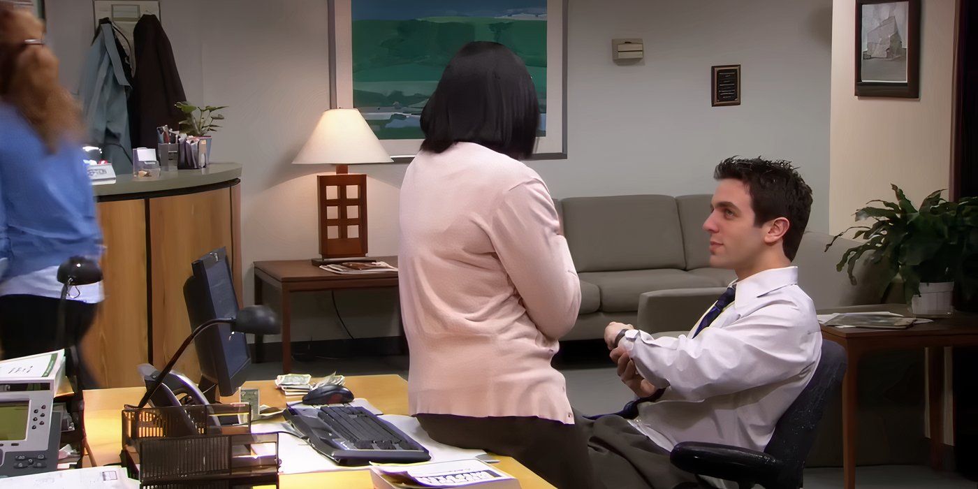 Mindy Kaling as Kelly Kapoor explaining how Netflix works to B. J. Novak as Ryan Howard, who is looking at his watch, in The Office season 3 episode &ldquo;Safety Training.&quot;