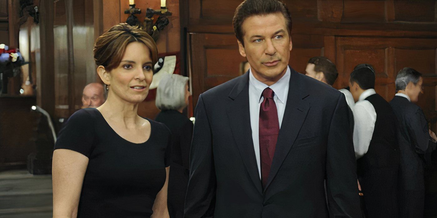 Tina Fey as Liz Lemon and Alec Baldwin as Jack Donaghy at a Republican Party fundraiser in the 30 Rock episode &ldquo;Unwindulax.&quot;