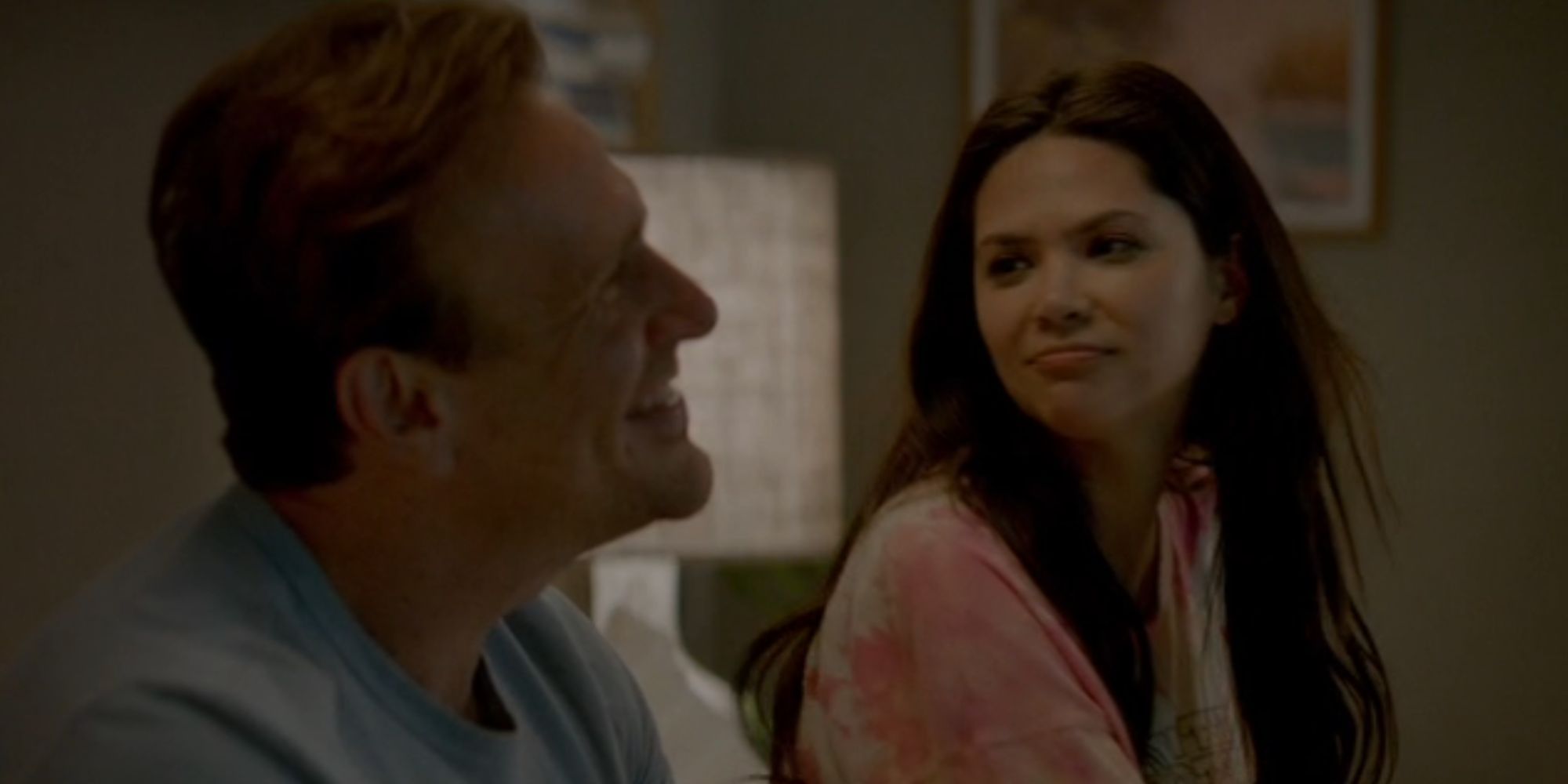 Tia looking at Jimmy in Shrinking