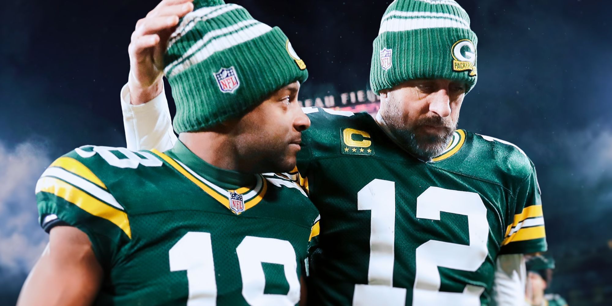 Aaron Rodgers and Randall Cobb walking together in Aaron Rodgers: Enigma