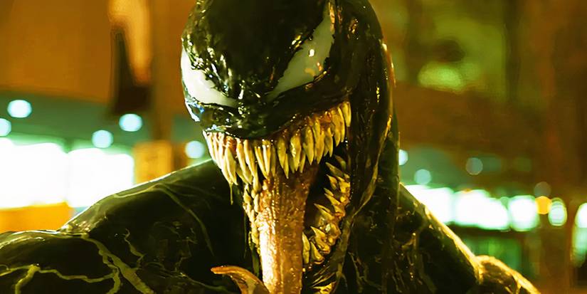 Venom showing his tongue in Venom