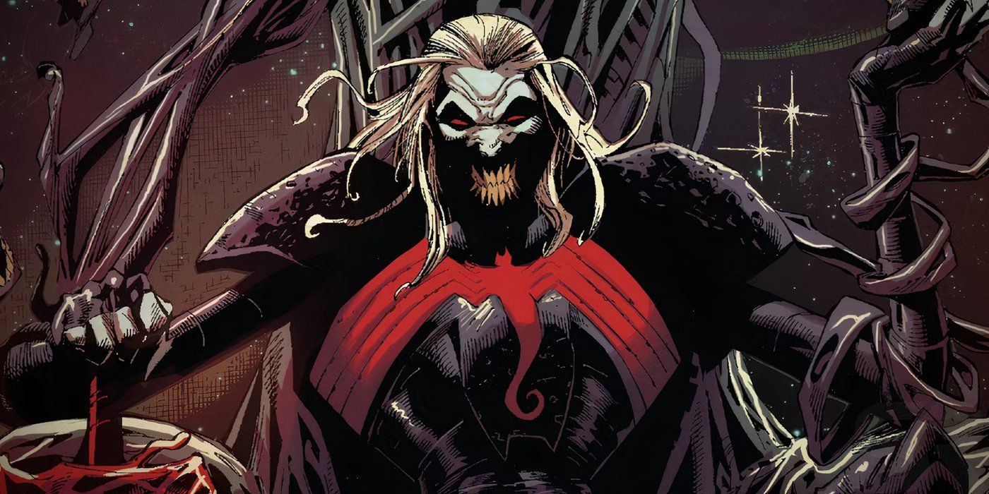 Knull, the King in Black, sitting on his throne.