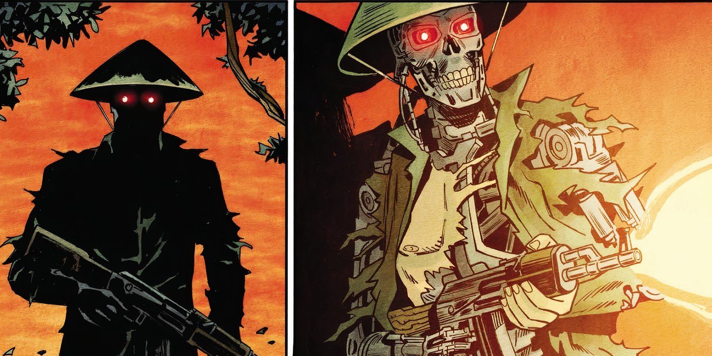 Vietnam Terminator shooting into the jungle