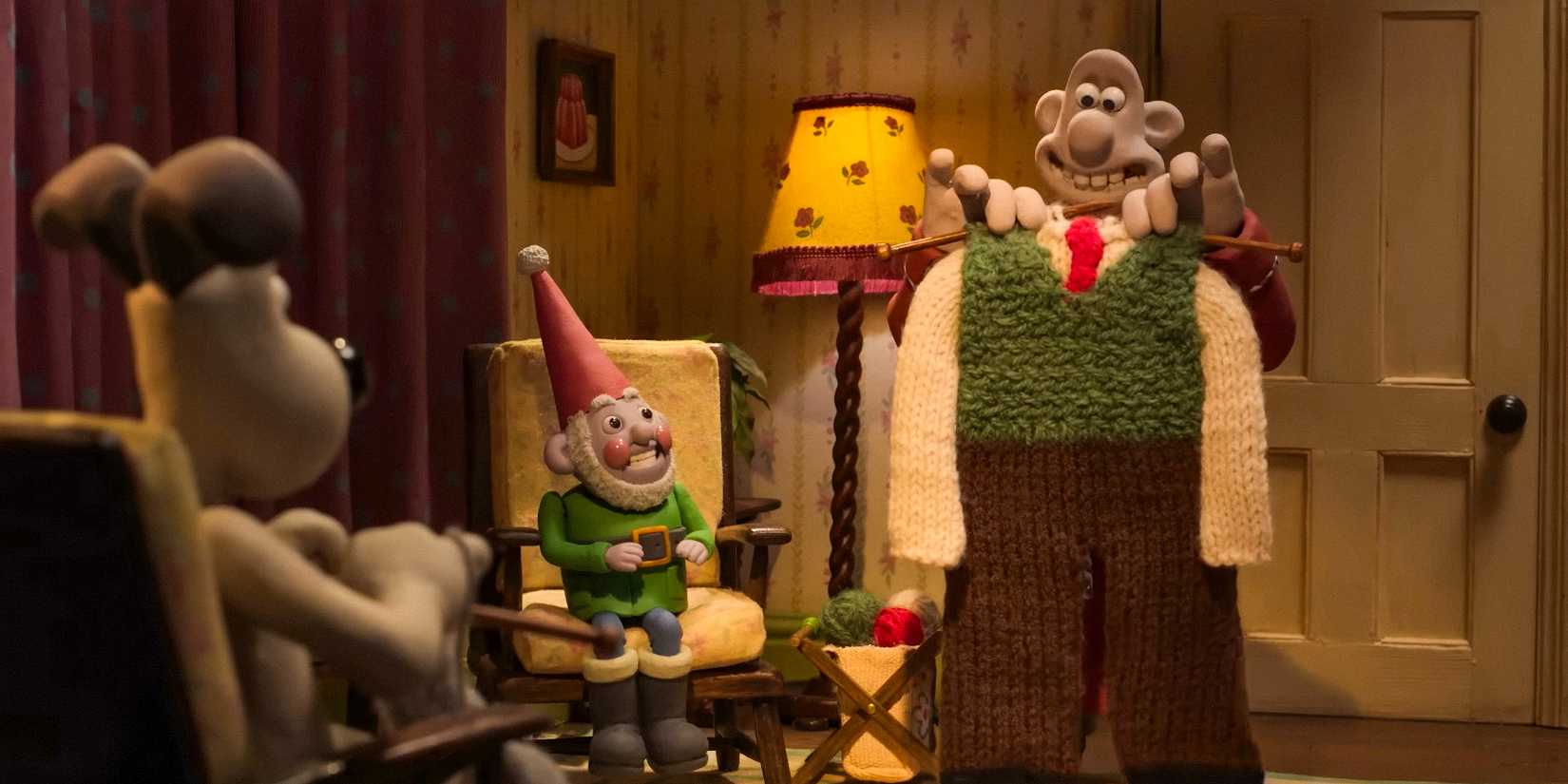 Norbot knitting a Wallace onesie in Wallace & Gromit: Vengeance Most Fowl