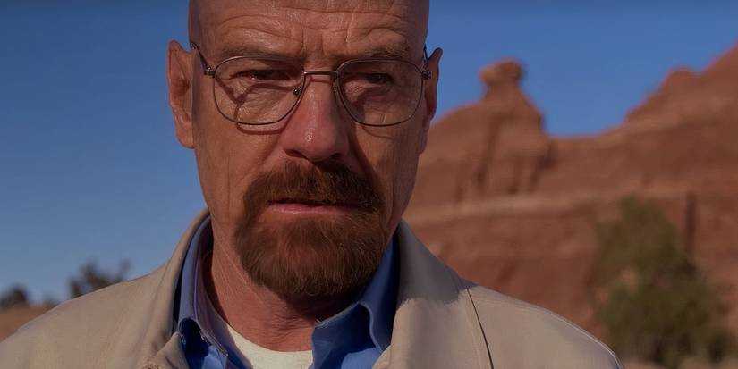 Walter White looking mad in the desert in Breaking Bad.