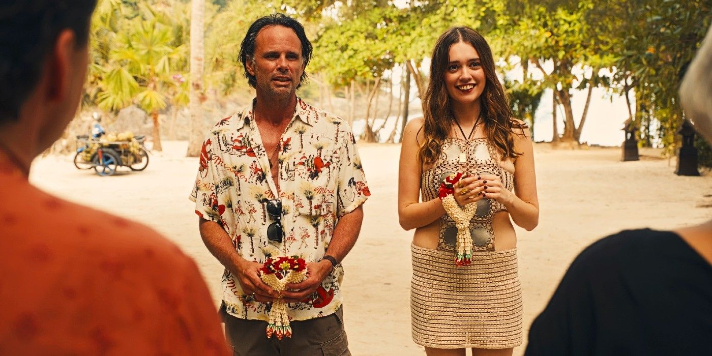 Walton Goggins and Aimee Lou Wood arrive at The White Lotus in Season 3