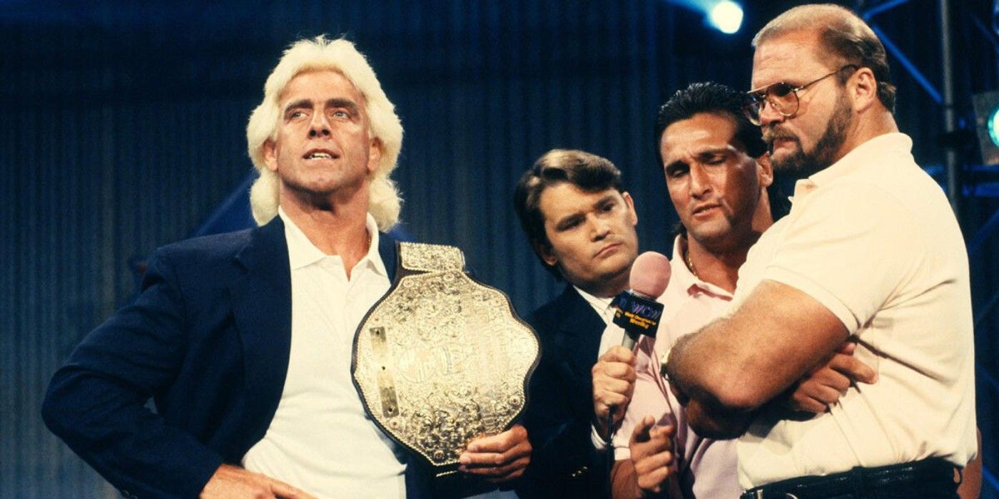 WCW World Heavyweight Champion Flair and Arn Anderson interviewed by Tony Schiavone