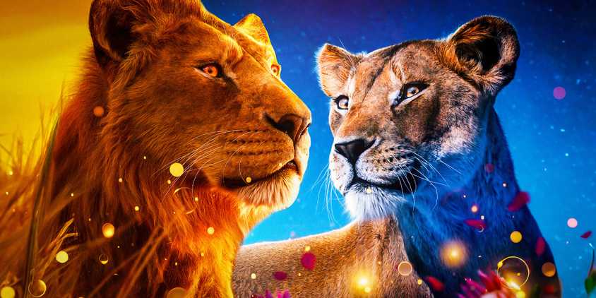 Mufasa is next to Nala in Mufasa: The Lion King.