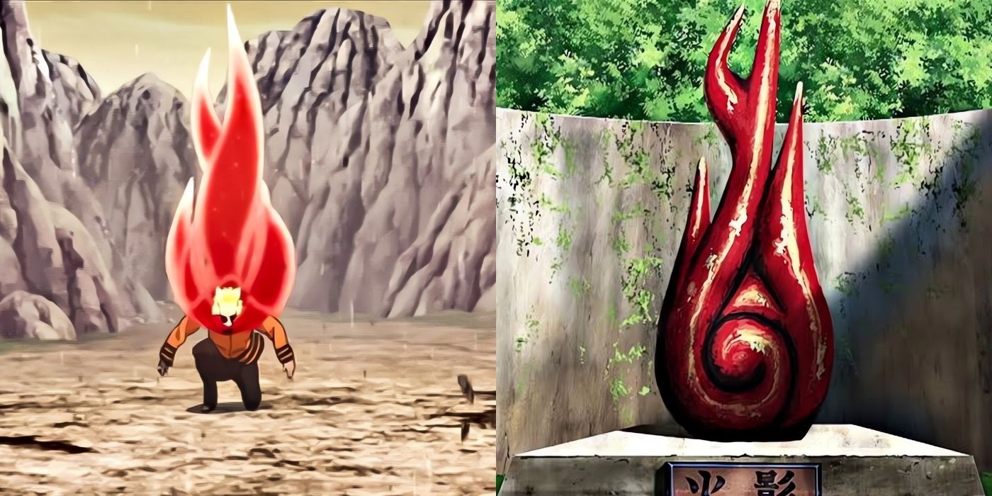 A comparison between Naruto's Baryon Mode and the Will of Fire statue.