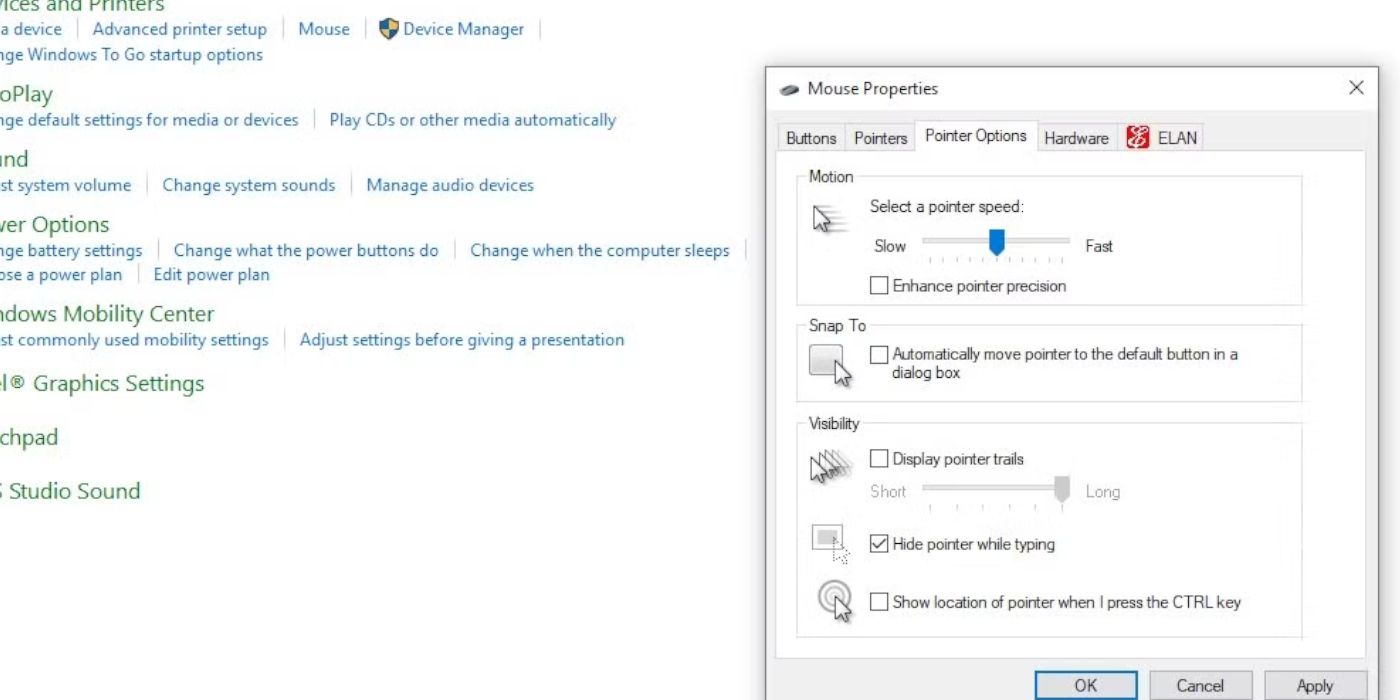 Windows mouse settings showing Enhance pointer precision disabled