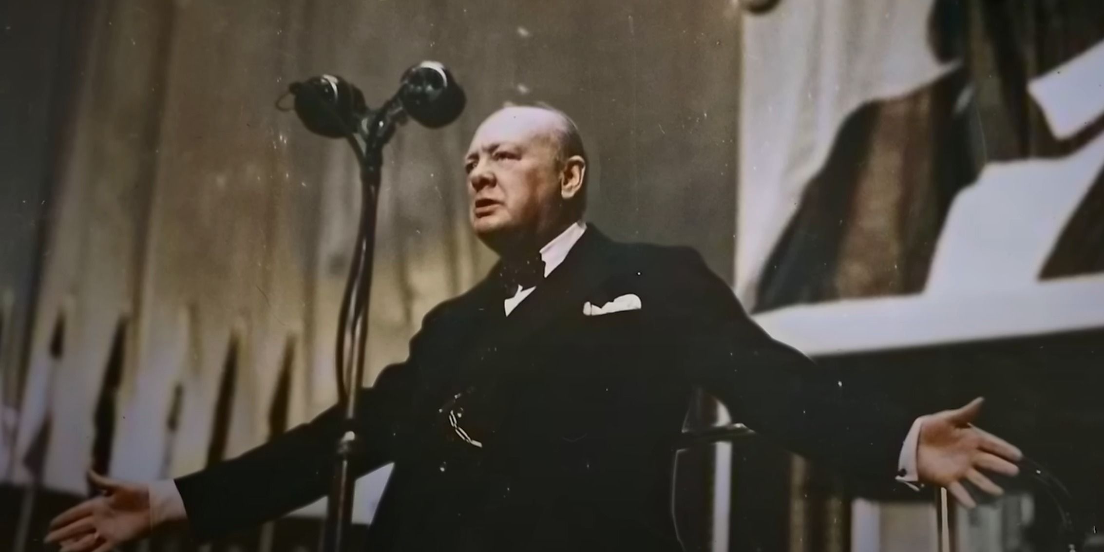 Winston Churchill giving a speech in Churchill at War