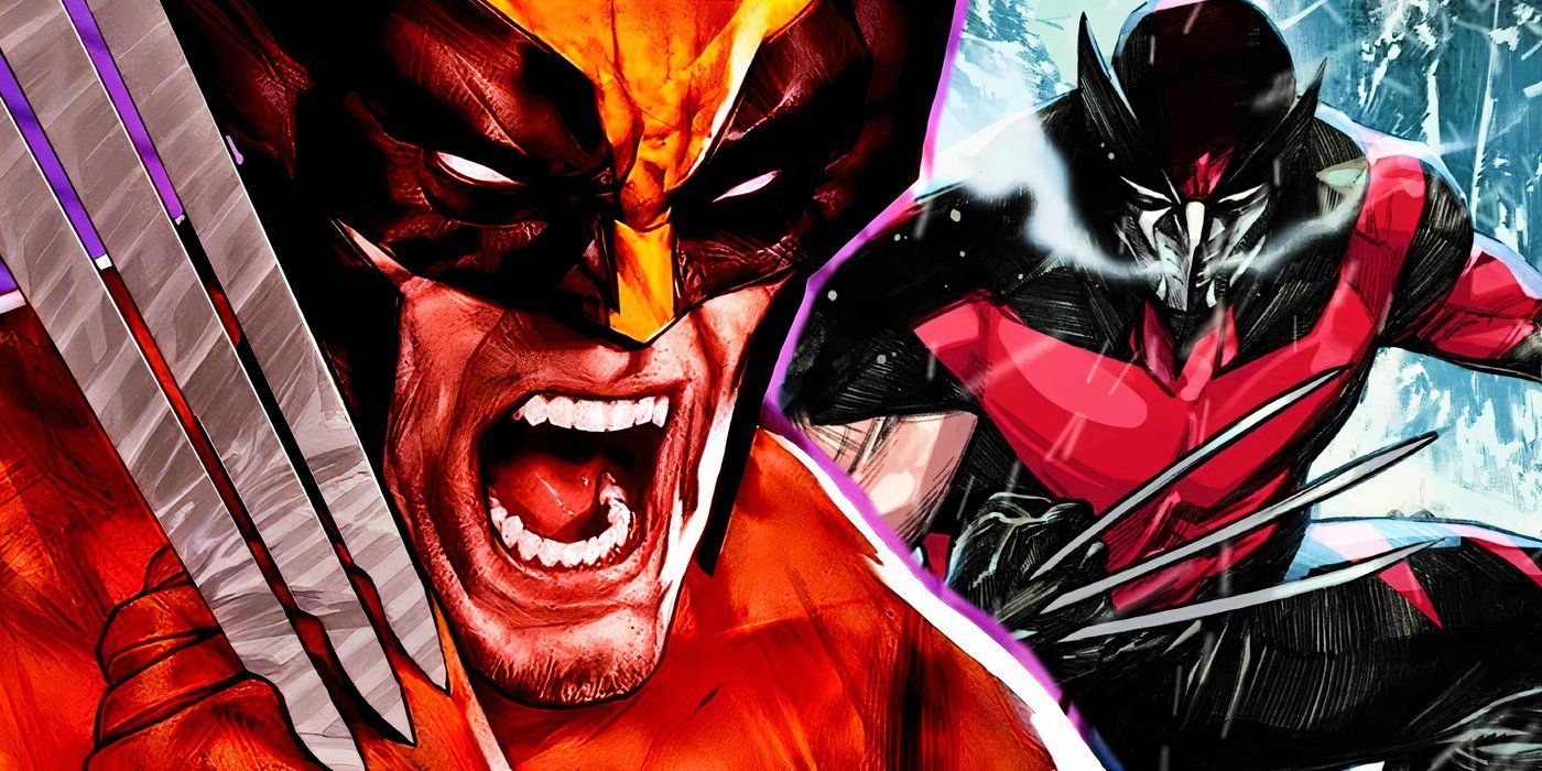 Wolverine yelling with claws out to the left and Wolverine as Winter Soldier in a winter landscape to the right