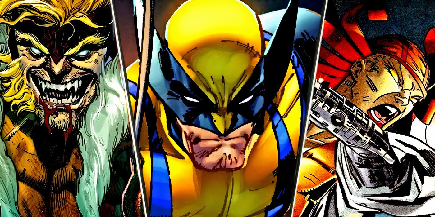 Split image of Wolverine, Sabretooth, and Lady Deathstrike.