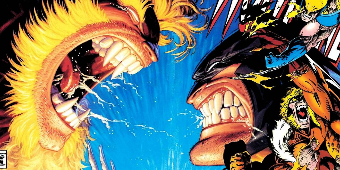 Wolverine vs Dentes de Sabre na arte em quadrinhos do jogo moribundo