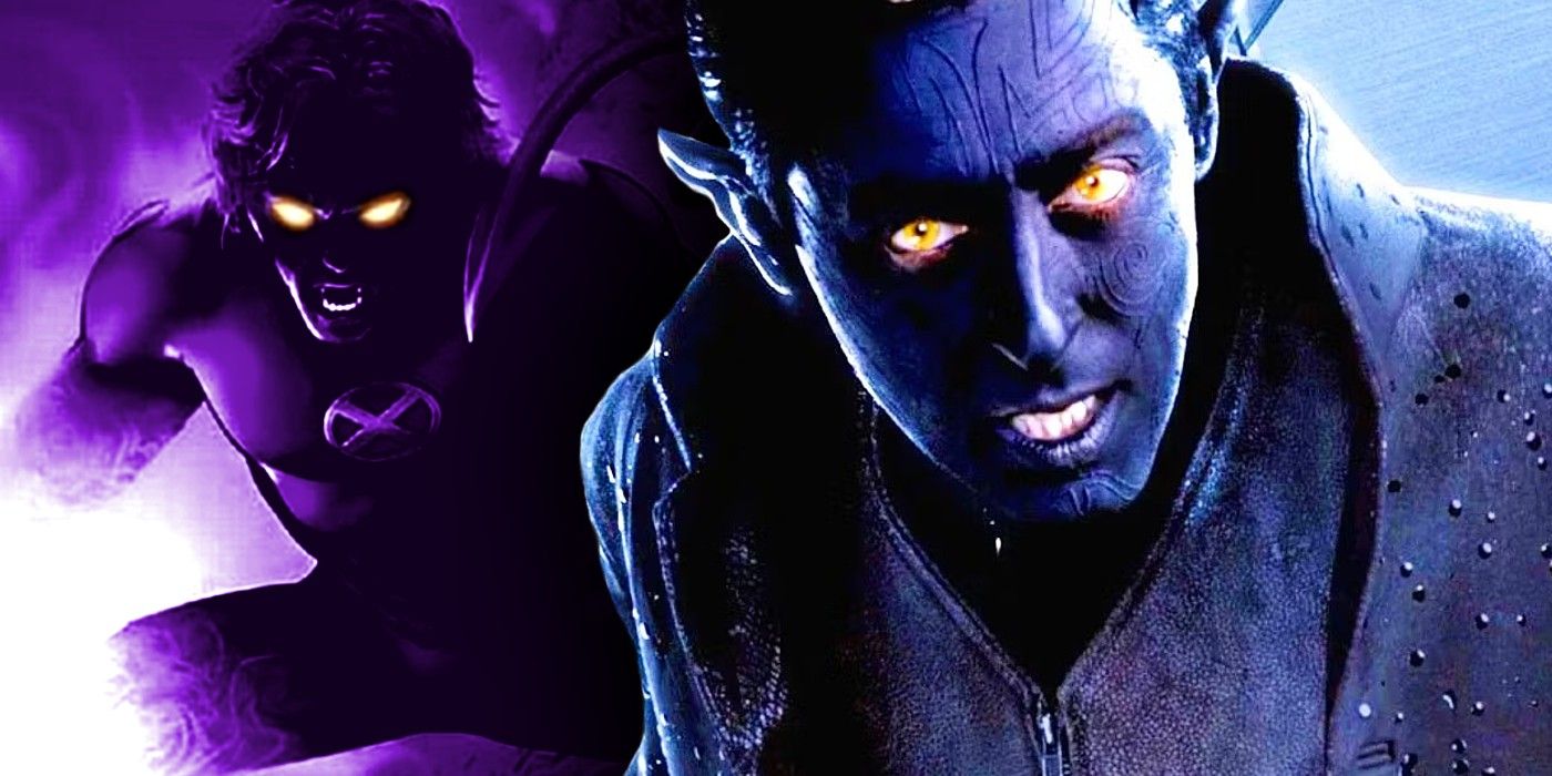 x-men movie and comic versions of nightcrawler with glowing eyes