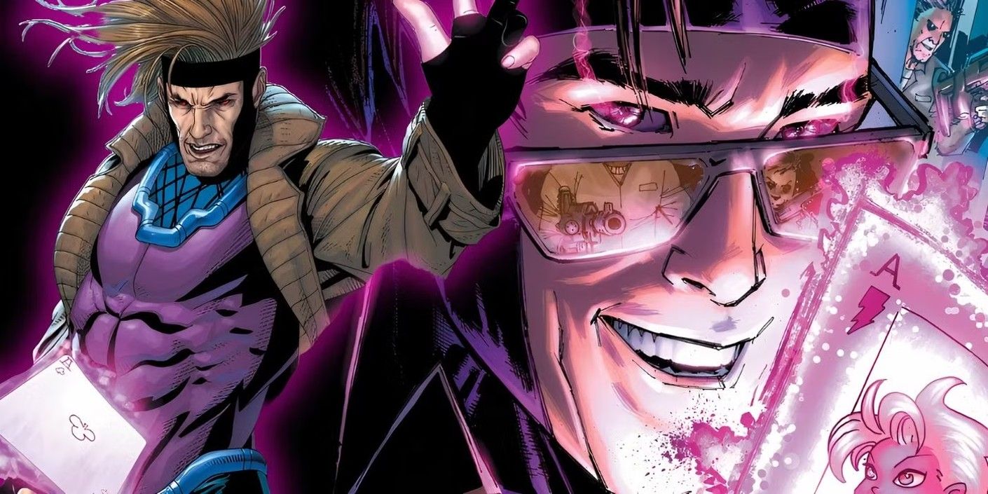 X-Men's Gambit jogando uma carta de baralho e usando óculos escuros 